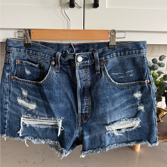 Levi's Pants - Levi's  501 Distressed Dark Blue Denim Cutoff Shorts